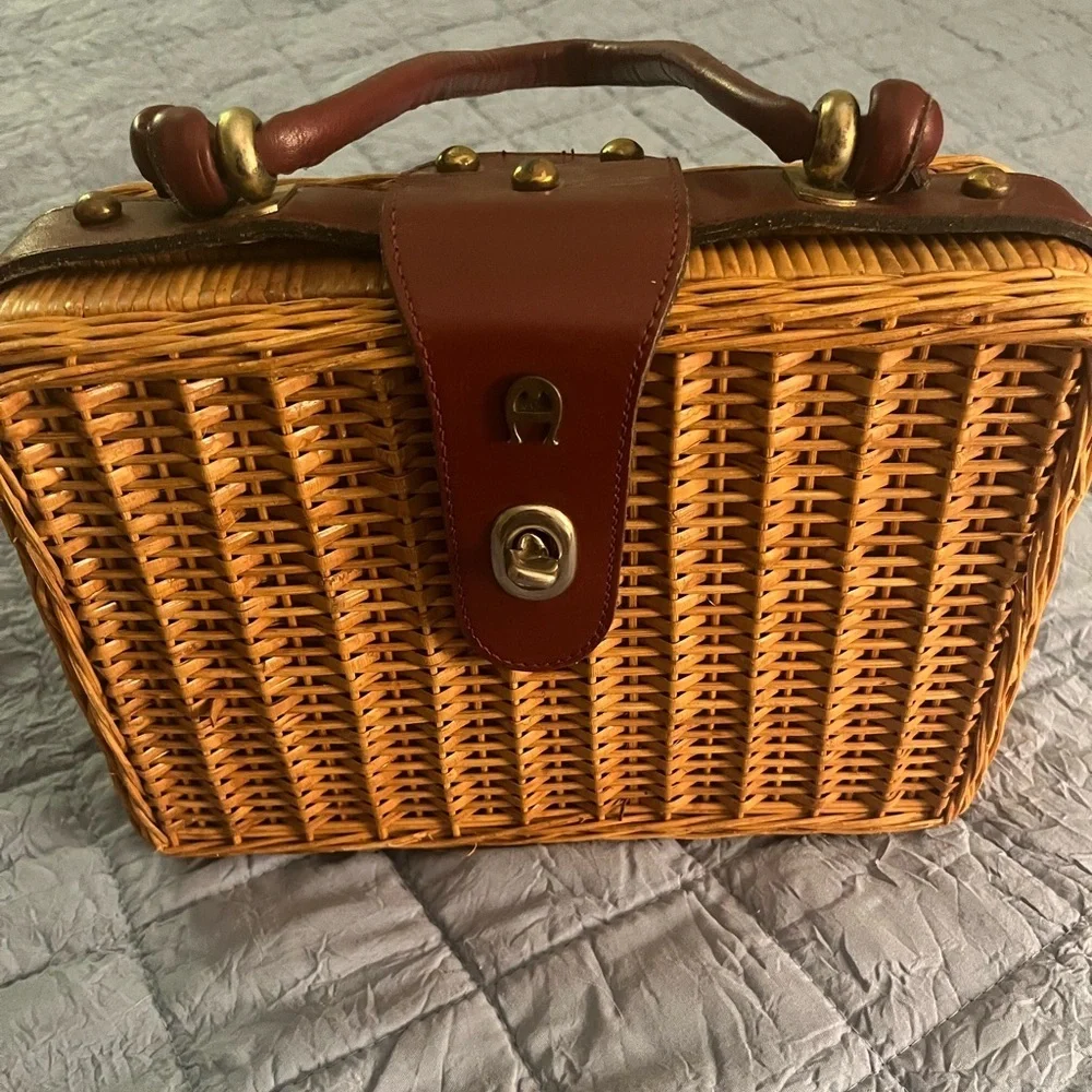 Etienne Aigner Vintage Iconic Wicker Handbag in Aigner signature burgundy